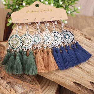 Women Fashion Bohemian Long Tassel Fringe Dangle Earrings